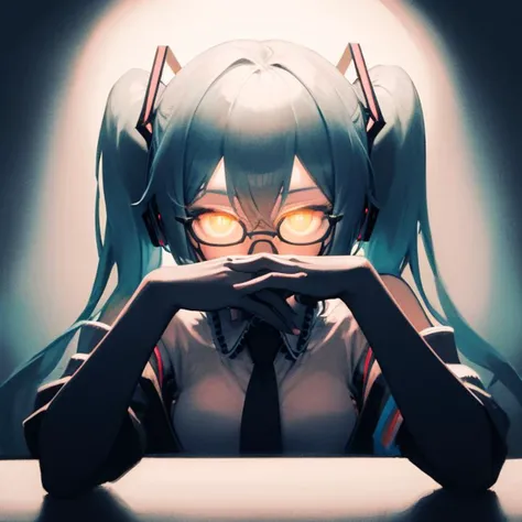 masterpiece, 1girl,gendou pose,(glowing eyes:1.2),opaque glasses,
miku