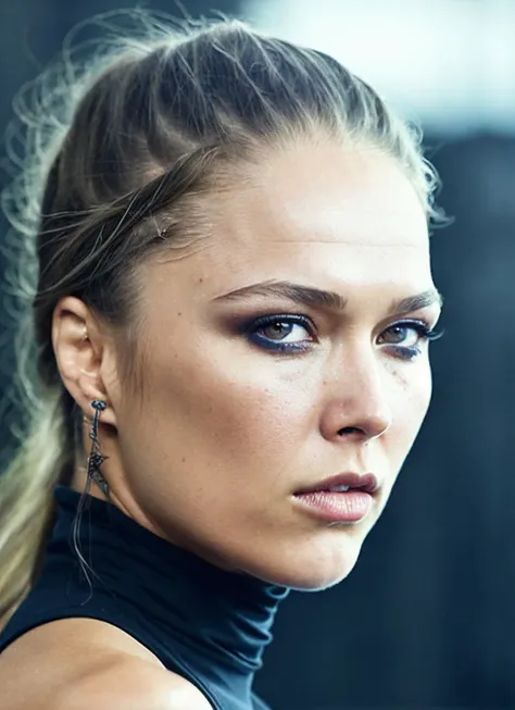 A stunning intricate full color portrait of (sks woman:1), wearing a black turtleneck, epic character composition, by ilya kuvshinov, alessio albi, nina masic, sharp focus, natural lighting, subsurface scattering, f2, 35mm, film grain, <lora:locon_ronda_v1_from_v1_64_32:1.25>