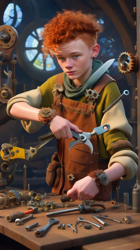 [(gear-freckled (((-yeld menomancer))) with hands of tool tips], [fixing temporal tears]:1.1) (in realms where timelines tangle, straightening the snarls with spanners and screwdrivers:1.3)