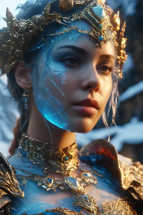 (masterpiece, best quality, ultra realistic,32k,RAW photo, detail skin, 8k uhd, dslr, high quality, film grain:1.5),female ice golem, body of ice, female fantasy art, cold, freezing vapors, smooth, high image quality, volumetric lighting portrait art of 8k ultra realistic, detailed intricate ornate, cinematic lighting, 4k, hyperrealistic, focused, extreme details, unreal engine 5, cinematic,
