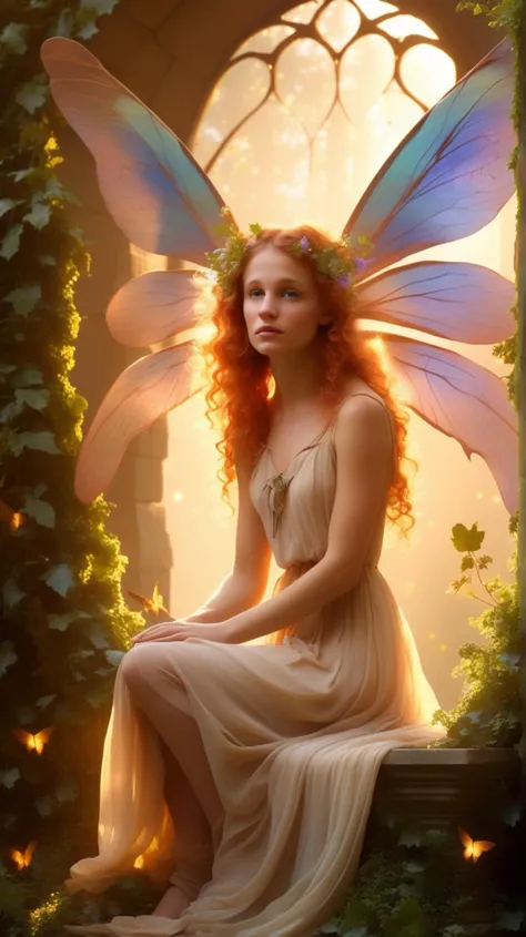 [(melancholic (((19-year-old fae))) with wings resembling aged parchment], [yearning for forgotten magic]:1.1) moonlight filtering through broken archways:1.3)