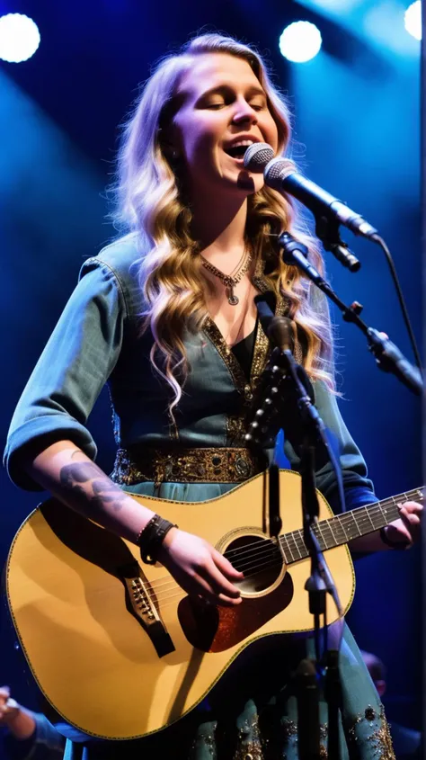 [(valve-voiced (((18-year-old steam songstress))) with boiler bellows lungs], [serenading the steel]:1.1) (on acoustic arenas, where her melodies meld metal, and every note nudges the nuts and bolts:1.3)