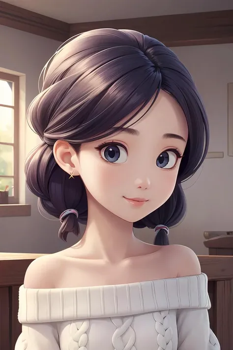 masterpiece, best quality, portrait,1girl, azure hair,braiding hair,off-shoulder_sweater,<lora:AI头åå®å¶ _ ç®å
æ¯é£æ ¼_v1.0:0.8>