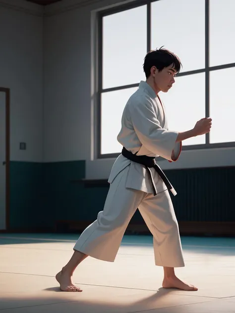 cinematic, aesthetic, (masterpiece:1), a Medium Wide Shot of Judo at morning