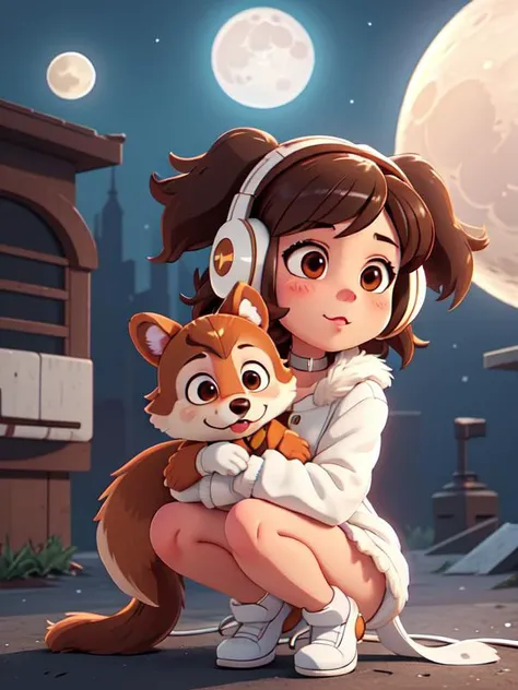 detailed background full body, detailed brown eyes, 1girl hugging a dog , furry, fur, paws, tail, honey wavy short hair, clamp style, (glowing white headphone),
detailed background, , detailed (moon:1.2),realistic, highly detailed, volumetric lighting, realistic, volumetric lighting,
, close up, cyberpunk, futuristic, (sfw:0.7), blush, choker