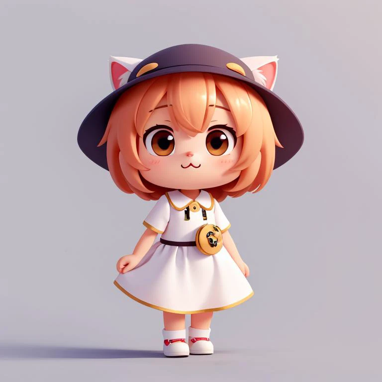 (masterpiece, best quality:1.1)Chibi,A little cute cat in a dress with a hat ,Soft light , white background, <lora:Chibi Animals:0.6>