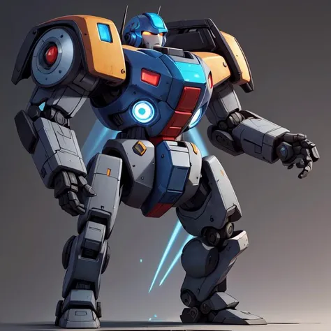 masterpiece, best quality ,robot, mecha, silhouette, standing, grey background, blue eyes, science fiction, shadow, 1boy, size difference, open hands, open hand <lora:more_details:0.3>,