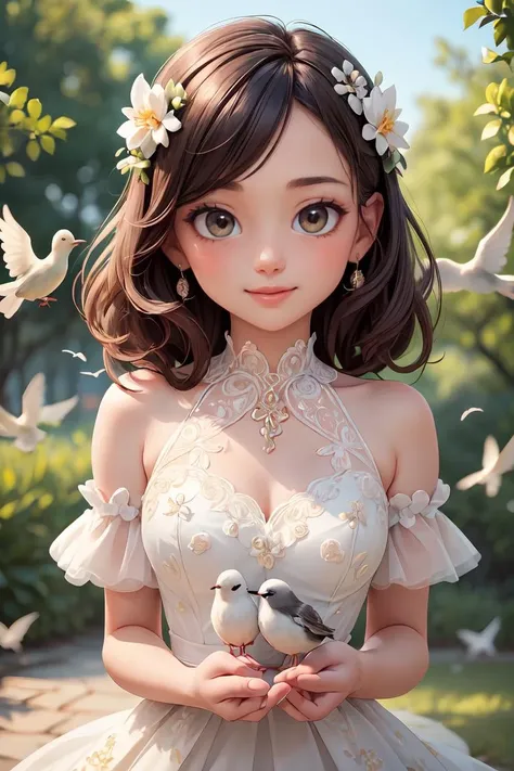 (masterpiece, best quality:1.4), (beautiful, aesthetic, perfect, delicate, intricate:1.2), 1girl, Elegant movements,with birds resting on their hands,family photo, looking at viewer, happy, blurry background, <lora:more_details:0.3>,<lora:GoodHands-vanilla:1>,