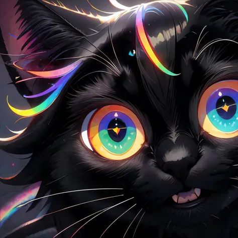 <lora:rainbow-lembont:1.00>, black cat, rainbow eyes, masterpiece, 8k, high resolution, shallow depth of field, sharp focus