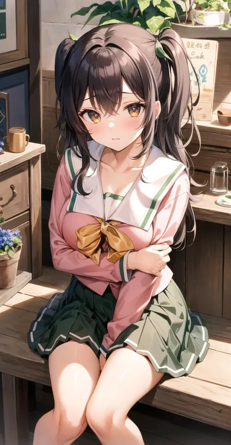 <lora:pnkserafuku_sfw_prodigy5_16080801:1>,pnkserafuk,(serafuku:1.2),
BREAK, , (chibi:1.1), voluptuous, youthful large boob, , classical flea market daytime, , silver theme, , , cleavage, hugging own legs, , 20 years old,, , mature, , , sanpaku, , flustered,
,
BREAK
,
masterpiece, best quality, highres