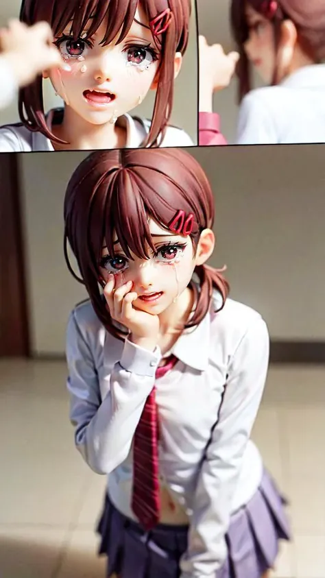 1girl, white skin, slender, <lora:Nao_LoRA:1> , flat chest ,crying, scared , school uniform,