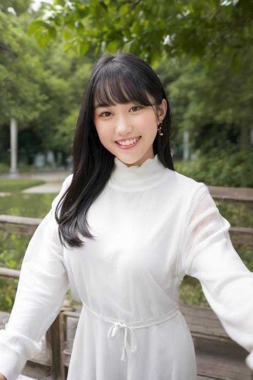 A close up of a woman in a white dress standing on a bridge - SeaArt AI