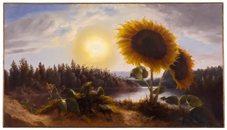 a traditional oil painting of a sunflower, in the style of William Turner