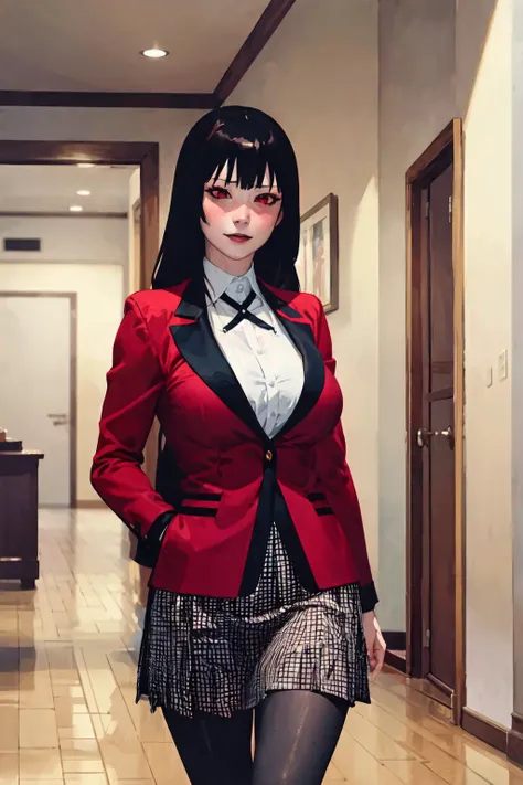 masterpiece, best quality, ultra-detailed, hmjy1, milf, mature face, ((slim, tall)), long hair, blunt bangs, red eyes, highly detailed eyes, school uniform, red jacket, black pantyhose, white shirt, black ribbon, pleated skirt, long sleeves, evil smile, standing, casino, poker table, cowboy shot, volumetric lighting, intricate details, tonemapping, sharp focus, hyper detailed, <lora:jabami yumeko_v10:0.7>, ARTSTYLE_EsadRibic_ownwaifu, <lora:ARTSTYLE_EsadRibic_ownwaifu-15:1>,