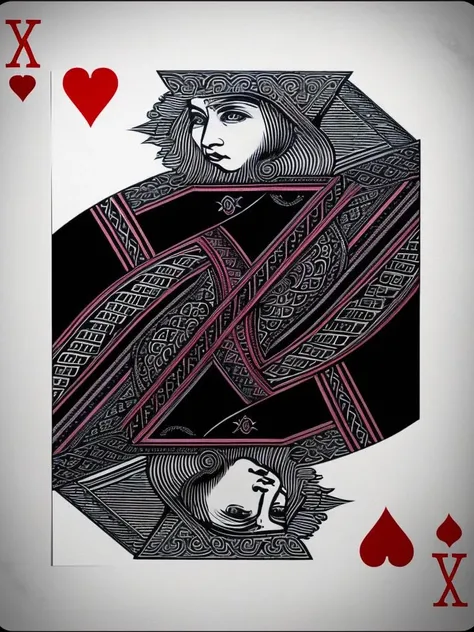(masterpiece), (best quality),(extremely detailed unity 4k wallpaper),highly detailed,
heart, card, playing card, monochrome, no humans, card (medium), 1girl, border, simple background, spot color, solo, greyscale