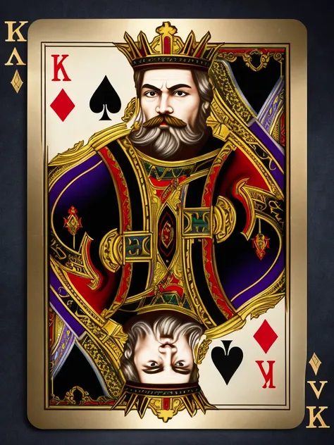 (masterpiece), (best quality),(extremely detailed unity 4k wallpaper),highly detailed,
facial hair, mustache, male focus, card (medium), 1boy, beard, black hair, card, playing card, crown, black eyes, weapon, sword, spade (shape), 2boys