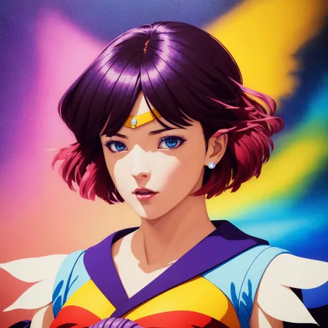 (Gorgeous Digital Artwork:1.3) of (Ultrarealistic:1.3),(Proud:1.3), (nvinkpunk,kuvshinov:1.2),dreamlikeart,samdoesart,modelshoot style, photorealistic portrait of sailor saturn, (gold tiara on her forehead), (tiara), magical girl, short hair, purple hair, bangs, black hair, close-up, upper body, ((solo)), purple eyes, (glowing eyes:0.5), digital concept Art, glowing blue and black aura, global illumination, ray tracing ,hdr, fanart, cinematic lightning, poster of the year, award winning, sci-fi style, 8K, 3D, HD, octane rendered, (acrylic painting:1.16), soft lighting, nvinkpunk,kuvshinov,(dreamlikeart,samdoesart,modelshoot style, :1.2),CGSociety,ArtStation,(Hyperrealism:1.3),(Photorealism:1.3),(Ukiyo-E:1.3),(CMYK Colors:1.3),fantasy art by Greg Rutkowski and Alphonse Mucha, painting with Vivid color, High contrast, hyper realism, intricate detailed, intricate background, vivid colors, superrealism, creepy atmospheric, lighting contest <lora:SailorSaturnV1:1>