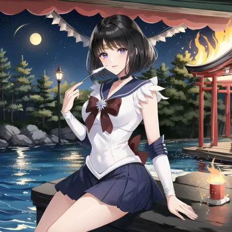 realistic, photo-realistic, award winning masterpiece with incredible details, epic stunning, masterpiece, best quality,
,sailor saturn, Sailor outfit : sailor saturn, purple sailor collar, sailor collar, sailor senshi uniform,short black hair,purple eyes,18 years old, adapted costume, gold tiara on her forehead, tomoe hotaru
1girl, dslayer,  a man in a green and brown armor, the only thing they fear is you, rip and tear until it is done, he is doom, the slayer's time is now, posing for a picture, (sexy_scifi, woman in a silver space costume, wearing sexy_scifi, posing for a picture:0.75),thisisfine, staying positive, surrounded by flames, fire, sitting, smoke
sitting in watert, in water, in onsen, japan temple, torii, outdoors, sunset, plants, japan buildings,photographer, foreground, camera,  <lyco:Cyber_Armor:0.85> ,  <lora:thisisfineV3:0.4>  <lora:hotaruTomoeSailorSaturn_v10:0.8>