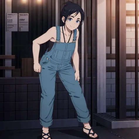 masterpiece,highres,high quality,extremely detailed,solo,
<lora:IsakiMagari001:0.7>,looking at viewer,smile,
IsakiMagari,1girl,
overalls,
full body,night,leaning_forward,