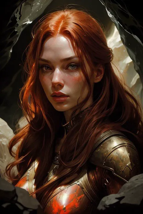 nsfw, Two-thirds portrait, highly detailed, 8L, photorealistic, high-quality, highly detailed silhouette of a beautifully designed adult red-haired woman with a face similar to Rebecca Ferguson with a perfect female figure. In the glow of precious stones, the beautiful woman's face is distorted with horror and adoration. different seductive poses. The painting is a masterpiece, the background of the cave is in the glow of bright crystals. The dark background gives the composition depth and mystery, evoking a sense of wonder and exploration of underground caves. This high definition artwork mesmerizes viewers with its intricate details, vivid colors with high detail, cinematic style, high definition images, high detail, cinematic style, HD detail,