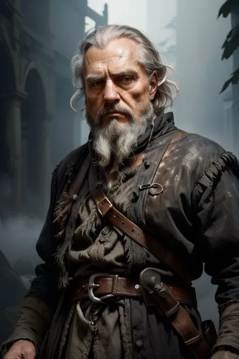 nsfw, Portrait of two thirds, highly detailed, 8k, photorealistic, selfie photograph of men, old pirate in Tyche's belt, age about 60, white beard, short black hair, In his hand is a 17th century pistol, ((gorgeous symmetrical face)), natural beauty, ultra high realistic, elegant, highly detailed, intricate, sharp focus, depth of field, 85mm, medium shot, (((professionally color graded))), sharp focus, (volumetric fog), cinematic style, high-definition images, High detail, cinematic style, HD detail,