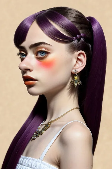 (dada style, nonsensical, collage, absurd, highly detailed:1.2) <lora:sd15_OliviaChristie_v1:.9> OliviaChristie, focus on eyes, close up on face, wearing jewelry, wisteria color hair styled feather braid, vignette,