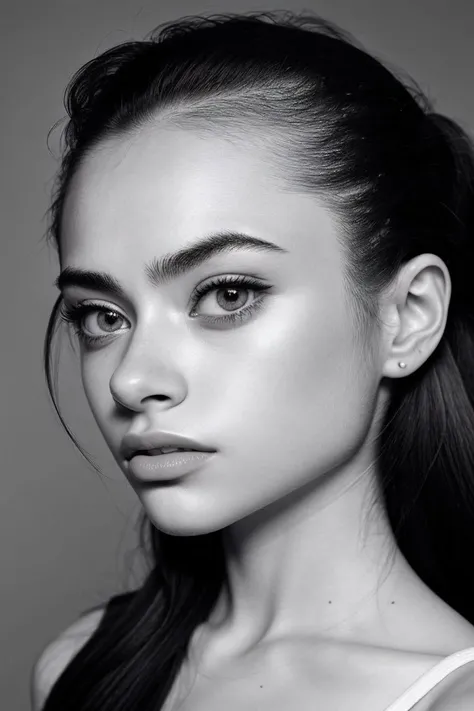 <lora:sd15_OliviaChristie_v1:.9> OliviaChristie, focus on eyes, close up on face, pouting, hair styled slicked-back hair, black and white,