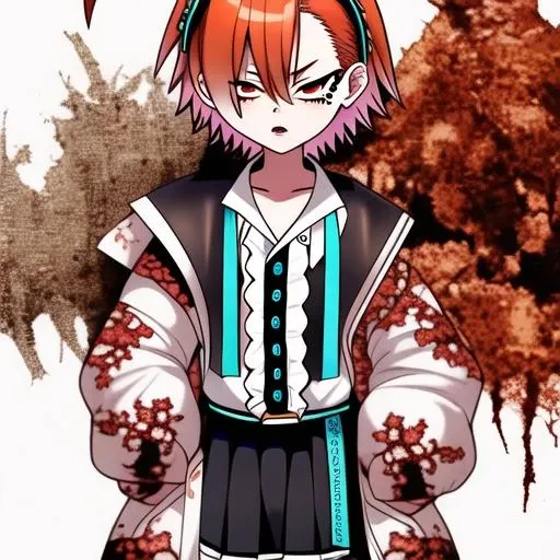 (Etna,Devil Girl,blush、Embarrassing、close your eyes,Troubled face,Sweat,wet,vapor)、Upper body close-up,curtain, concealment, curtain grab,silhouette,Man behind、1boy,