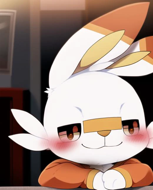 <lora:dagasi style:0.67> scorbunny, male,  dagasi, animal focus, (pokemon), (solo), cute eyes, paws, cute smile, ((symmetrical)), anatomically correct, masterpiece, best quality, detailed background, fullbody, kemono, fluffy,