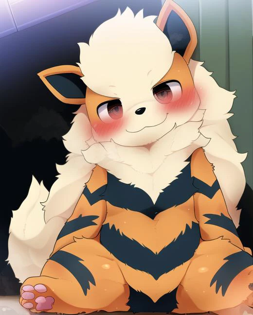 <lora:dagasi style:0.78> arcanine, male,  dagasi, animal focus, (pokemon), (solo), cute eyes, paws, cute smile, ((symmetrical)), anatomically correct, masterpiece, best quality, detailed background, fullbody, kemono, sightly chubby