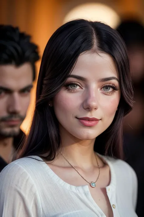 beautiful woman (EPJul13t44ll3gr3tt1:.99): a woman at a (party:1.1), perfect hair, wearing sexy orange (Cotton Henley), (crowd of people in background:1.1), (at a villa), (face focus), modelshoot style, (extremely detailed CG unity 8k wallpaper), professional majestic (photography by Hajime Sorayama:1.1), 24mm, exposure blend, hdr, extremely intricate, High (Detail:1.1), dramatic, soft cinematic light, (looking at viewer), (detailed pupils), 4k textures, soft cinematic light, elegant, ((((cinematic look)))), soothing tones, insane details, hyperdetailed, ("In Jernau we trust!":1.1)