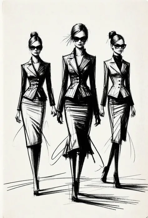 scribble, full body elitist fashion models on a catwalk <lora:art-v5:.6>