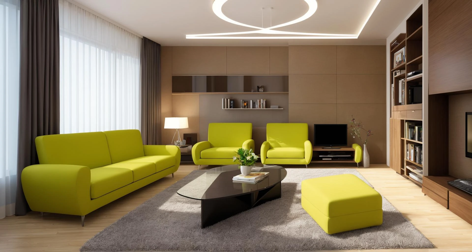 masterpiece, best quality, Modern living room, futuristic furniture, computer and various electronic equipment, 4k, highly detailed, real, (realistic),