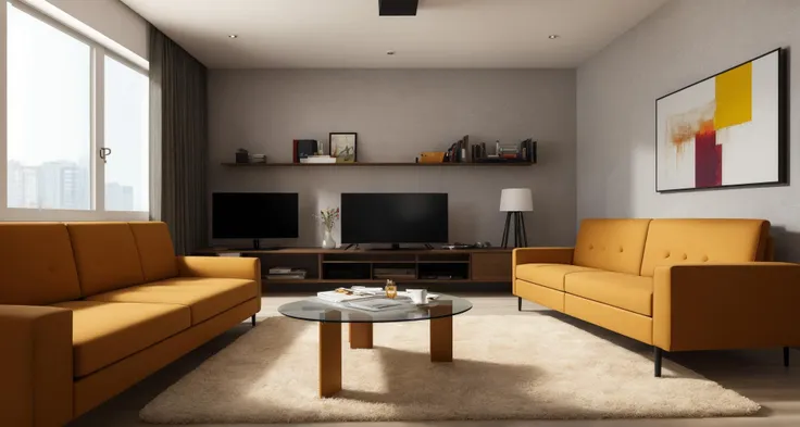 masterpiece, best quality, Modern living room, futuristic furniture, computer and various electronic equipment, 4k, highly detailed, real, (realistic),