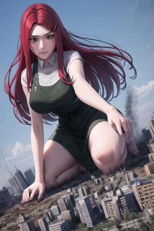 kushina,, kushina, <lora:kushina uzumaki v2-lora-nochekaiser:1> red hiar, long hair, hair ornament, red hair, hairclip, (grey eyes:1.5), (swept bangs:1.5), evil grin, BREAK shirt, dress, jewelry, white shirt, short sleeves, apron, bracelet, green apron, collar, full body shot
zoomed out, distant view, flood, cum flood, perfect arms, perfect hands, perfect face, perfect legs, perfect thighs, perfect feet
ground view, from below, groundview, low angle, kneeling, leaning forward, hands on the ground, looming, perspective , looking down, looking at the ground looking down:1.5, looking at the ground, unamused <lora:giantess:1>, blue sky, city, giga giantess, gts, giantess destroying a cityscape, destruction, rampage, huge craters, ravines, cracks in the ground, earthquake, smoke, fire, destroyed city, ruins, rubble, debris, crumbling, destroyed buildings, knocked over buildings, toppled skyscrapers, crumbling buildings, falling buildings, rampage in the city, destruction in the city destroyed cityscape