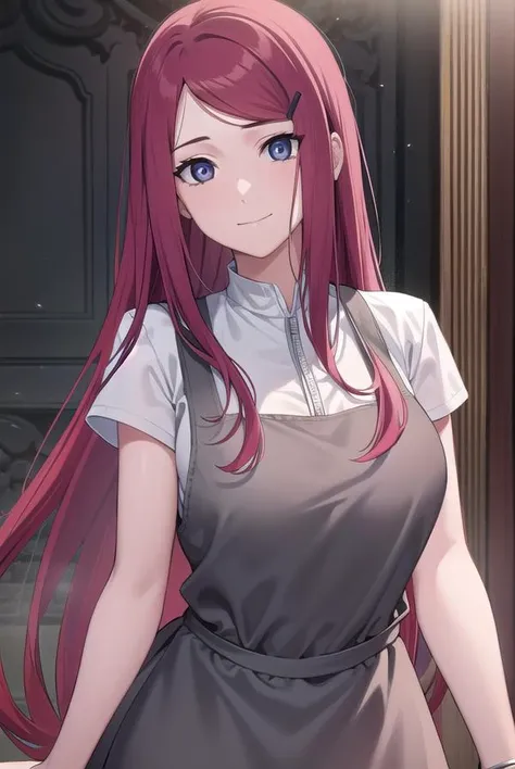 kushina, kushina, long hair, hair ornament, red hair, hairclip, (grey eyes:1.5),
BREAK armpits, apron, bracelet, naked apron, collar,
BREAK looking at viewer, upper body, full body, cowboy shot,
BREAK indoors,
BREAK (masterpiece:1.2), best quality, high resolution, unity 8k wallpaper, (illustration:0.8), (beautiful detailed eyes:1.6), extremely detailed face, perfect lighting, extremely detailed CG, (perfect hands, perfect anatomy),