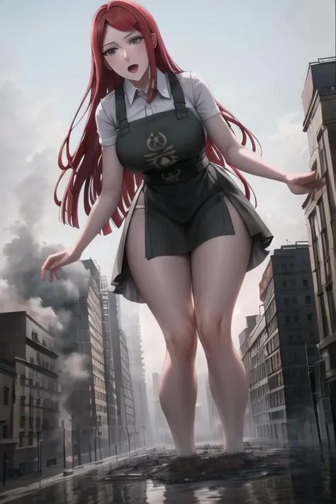 kushina,, kushina, <lora:Kushina:1> red hiar, long hair, hair ornament, red hair, hairclip, (grey eyes:1.5), (swept bangs:1.5), open mouth, confused, BREAK shirt, dress, jewelry, white shirt, short sleeves, apron, bracelet, green apron, collar, full body shot
zoomed out, distant view, flood, cum flood, perfect arms, perfect hands, perfect face, perfect legs, perfect thighs, perfect feet ground view, from below, groundview, low angle, kneeling, leaning forward, hands on the ground, looming, perspective , looking down, looking at the ground looking down:1.5, looking at the ground, unamused <lora:giantess:1>, blue sky, city, giga giantess, gts, giantess destroying a cityscape, destruction, rampage, huge craters, ravines, cracks in the ground, earthquake, smoke, fire, destroyed city, ruins, rubble, debris, crumbling, destroyed buildings, knocked over buildings, toppled skyscrapers, crumbling buildings, falling buildings, rampage in the city, destruction in the city destroyed cityscape
