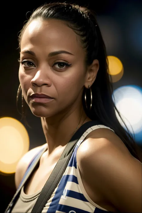 <lora:zoe:1>, A stunning intricate full color portrait of (z03saldana:1) , wearing a ((shirt)), epic character composition, sharp focus, natural lighting, subsurface scattering, bokeh, f2, 35mm, film grain,