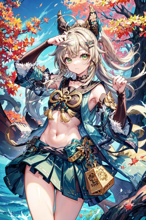 thick outlines, comics, photorealistic, perfect hands, masterpiece:1.2, japanese temple, trees, fall, colorful, 1 girl, solo, dynamic pose, <lora:Genshin_Kirara_AP_v3:0.6>, green eyes, official, two tails, paw, skirt, small breast, detailed background, detailed face, detailed eyes, <lora:add_detail:0.8>