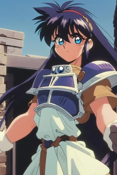 ihrie, <lora:ihrie-lora-nochekaiser:1>,
ihrie, long hair, blue eyes, black hair, (retro artstyle:1.5), (1990s \(style\):1.5),
BREAK gloves, short sleeves, fingerless gloves, armor, shoulder armor, brown gloves, pauldrons, breastplate,
BREAK looking at viewer,
BREAK outdoors,
BREAK <lyco:GoodHands-beta2:1>, (masterpiece:1.2), best quality, high resolution, unity 8k wallpaper, (illustration:0.8), (beautiful detailed eyes:1.6), extremely detailed face, perfect lighting, extremely detailed CG, (perfect hands, perfect anatomy),