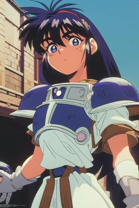 ihrie, <lora:ihrie-lora-nochekaiser:1>,
ihrie, long hair, blue eyes, black hair, (retro artstyle:1.5), (1990s \(style\):1.5),
BREAK gloves, short sleeves, fingerless gloves, armor, shoulder armor, brown gloves, pauldrons, breastplate,
BREAK looking at viewer,
BREAK outdoors,
BREAK <lyco:GoodHands-beta2:1>, (masterpiece:1.2), best quality, high resolution, unity 8k wallpaper, (illustration:0.8), (beautiful detailed eyes:1.6), extremely detailed face, perfect lighting, extremely detailed CG, (perfect hands, perfect anatomy),