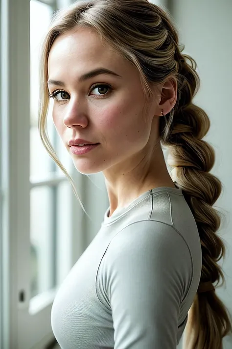 beautiful woman (Kr15t3nH4g3r:.99), (( mermaid braid )) , (minimal jewellery:1.1), ((portrait)), (closeup:1.2), ((from the waist up)), ((( Traditional dojo transformed into a martial arts training center :1.2 ))), natural skin texture, (( Yoga wrap top, Yoga leggings, yoga mat, hair tie, :1.2)), 24mm, 4k textures, soft cinematic light, adobe lightroom, photolab, hdr, intricate, elegant, highly detailed, sharp focus, ((((cinematic look)))), soothing tones, insane details, intricate details, hyperdetailed, low contrast, soft cinematic light, exposure blend, hdr, faded, now, ("I've got a bad feeling about this.":1.1)