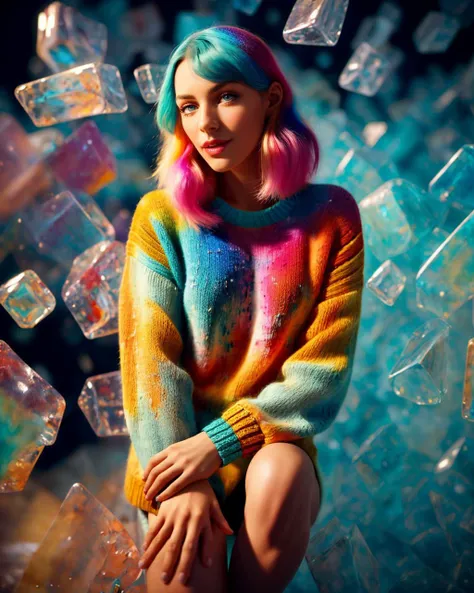 full body, (photorealistic:1.4) 1girl, detailed skin,liquid paint rainbow hair, DarkTurquoise Mohair knit sweater, style-paintmagic, boli, <lora:nvsheng:0.6>,
,(masterpiece,best quality:1.1), realistic detail,clear image,
