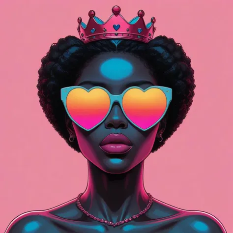 Black Love Pop Art, crown, beautiful black woman, dark skin, queen, lips parted, sunglasses with beautiful reflection, colorful <lora:blacklove:0.5>