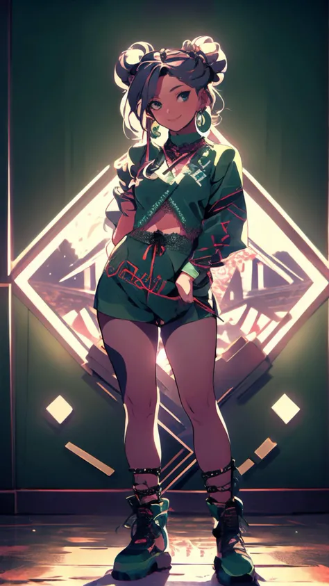 masterpiece,best quality,cinematic lighting,natural shadow,highest detail,looking at viewer,Wide shot,
<lora:ChinaChic:1>,1girl,solo,photo of a cute girl,full body,white and green tones,Lace-up,Sari,
light smile,charming,20yo,double buns hair,Side parted,Hugging,
<lora:GoodHands-vanilla:1>,
