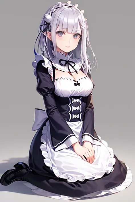 <lora:reZEROEmilia_emiliaV1:0.1>,(best quality:1.5),(masterpiece),(high resolution),detailed face,Distinct background,emilia_\(re:zero\),silver hair,purple eyes,hair_ornament,pointy_ears,crown_braid ,Maid,full body, anime_art_style, bishoujo, mishoujo, eromanga