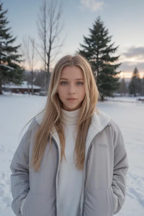 a close-up photo of 0ER0_Makenzie_Rickert, beautiful, bokeh, <lora:epi_noiseoffset2:0.8>, wearing a sweater, long sleeve, covered up, wearing a jacket, snowy background, RAW photo, 8k UHD, soft lighting, high quality, film grain, Fujifilm XT3, 16mm, color graded portra 400 film, remarkable color, remarkable detailed pupils