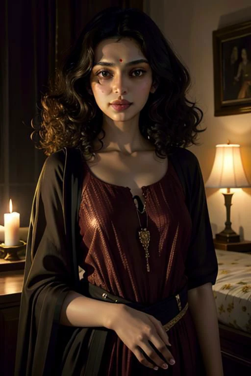 1woman,smirk,curly hair ((aditi rao Hydari:0.5), (triptii dimri:0.3), (sayana gupta:0.3), (deepika padukone:0.4)) <lyco:OF_Mary_Nabokova:0.8> in the dark, deep shadow