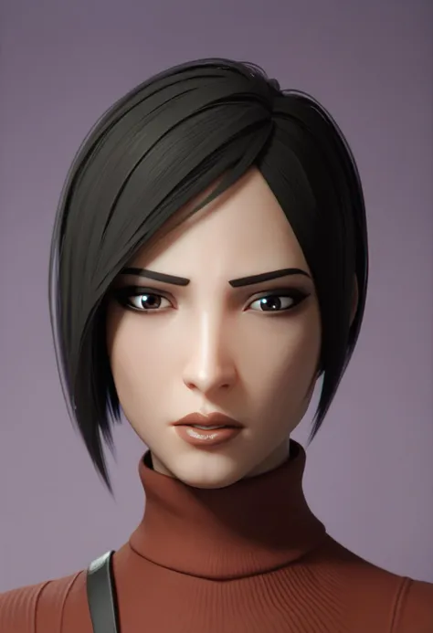 score_9, score_7_up, <lora:radroachhd-guy-PONY-DORAv1:1>, 3d, 1girl, solo, ada wong, turtleneck sweater, red sweater, purple background, portrait