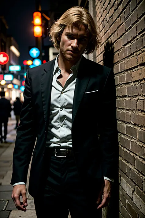 ((masterpiece, best quality))
<lora:AssaEdward:0.8>
AssaEdward, 1boy, solo, blonde hair, In a dimly lit urban alley, tailored black suit, ambient neon lights casting shadows, leaning confidently against a brick wall